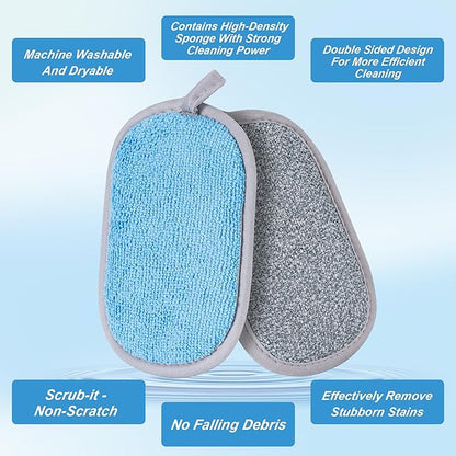Dual-Sided Multi-Purpose Scrub Sponges, Non-Scratch Dishwashing Sponges for Kitchen, Reusable Microfiber Sponge for Efficiently Cleaning Dishes, High Density Sponge Inside (6 Pack, Medium)