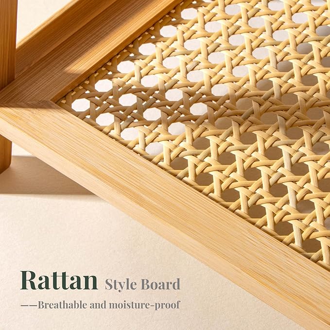 ANBOXIT Rattan-Look Matcha Station Organizer, Countertop Bamboo Tea & Coffee Accessories Station Organizer, 2 Tier Mug Holder Display Stand for Kitchen Condiment, Home, Office