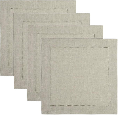 Solino Home Linen Square Placemats Set of 4-100% Pure Linen Natural Cloth Placemats 14 x 14 Inch - Classic Hemstitch, Machine Washable Place Mats for Spring, Easter