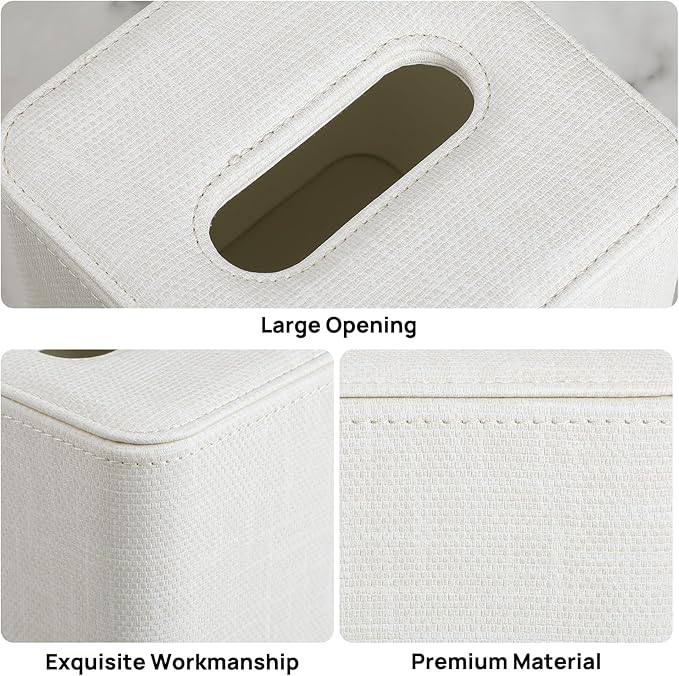 Cretkhp Square Tissue Box Cover with Magnetic Closure, Modern PU Leather Tissue Box Holder for Bathroom Vanity Countertop Night Stands Bedroom Office Desk, Stylish Cube Tissue Holder (Cream)