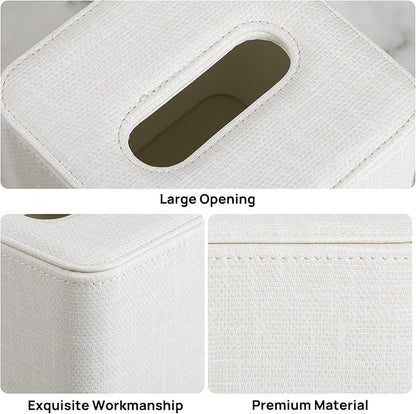 Cretkhp Square Tissue Box Cover with Magnetic Closure, Modern PU Leather Tissue Box Holder for Bathroom Vanity Countertop Night Stands Bedroom Office Desk, Stylish Cube Tissue Holder (Cream)