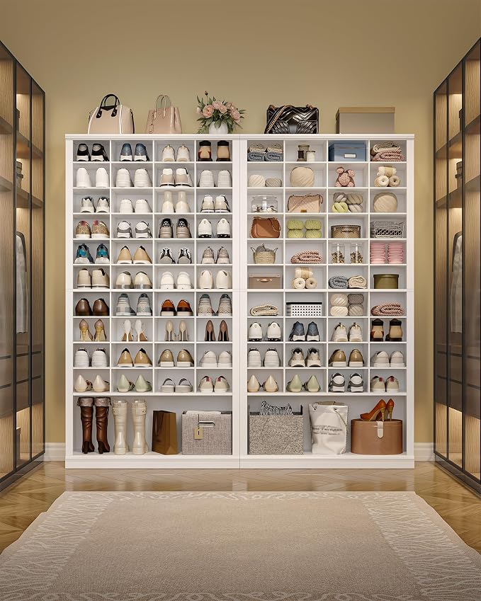 Hzuaneri 11 Tiers Shoe Storage Cabinet, Tall Shoes Cabinet with Cubby, Freestanding Wooden Shoe Organizer, 40-44 Pairs, Shoes Cubby Organizer for Entryway, Bedroom, White SR59303X
