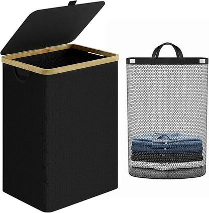 iEGrow Laundry Hamper with Lid, 85L Large Laundry Basket with Handle, Collapsible Clothes Basket Organizer with Removable Inner Bag for Clothes Towels - Black