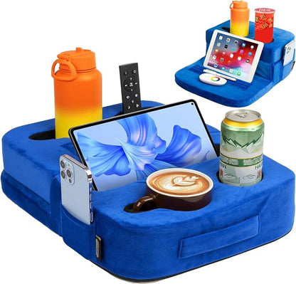 TabCouchCaddy - Couch Cup Holder Tray Pillow - Bed, Couch Caddy, Sofa, RV & Car - Holds Drinks, Snacks, Remotes, Phones, Kindle, Tablet | Bed Cup Holder (Blue)