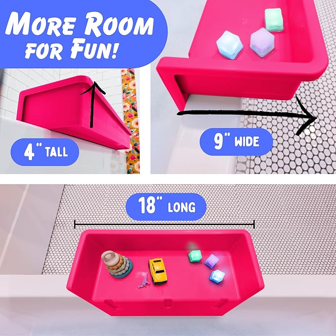Tub Topper® Mini Bathtub Splash Guard for Kids - Compact Bath Splash Guard & Tub Play Shelf - Easy to Remove, Store & Clean - Patented Lip Design, Non-Silicone, BPA-Free, Made in USA (Pink)