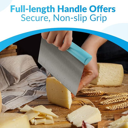 Upgraded 304 Stainless Steel Multi-Purpose Bench Scraper with Measurement Marks, Dishwasher Safe, Dough Cutter for Pizza, Bread and Cookie Dough Vegetable Chopper, Baking Supplies, Blue