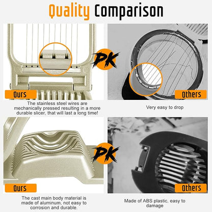 Egg Slicer for Hard Boiled Eggs, Stainless Steel Wire, Multipurpose Heavy Duty Aluminium Egg Cutter for Egg, Salads, Sandwiches, Strawberries, Mushrooms, Soft Cheese, Fruit, Gold