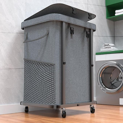 40 Gal(150L) Laundry Basket with Lid, Rolling Laundry Hamper with Wheels, Dirty Clothes Hamper with Metal Frame and Removable Bag Design, Suitable for Laundry Room, Bedroom - Grey