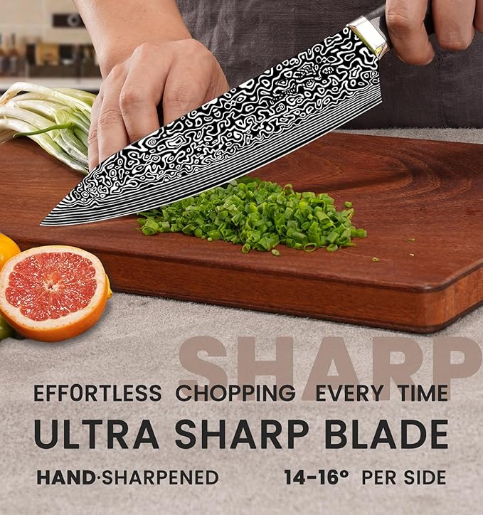 Knife Set, 15 Pieces Kitchen Knife Set with Built in Sharpener, High Carbon German Stainless Steel Knife Block Set, Dishwasher Safe, Fathers Day Gift for Men