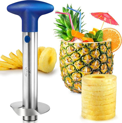 Zulay Kitchen Pineapple Corer and Slicer Tool – Stainless Steel Pineapple Cutter with Eye Remover Tool – Ergonomic Handle & Easy Core Remover – Reinforced Heavy-Duty Blade – Royal Blue