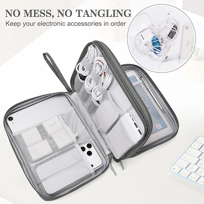 FYY Electronic Organizer, Extra Large Travel Cable Organizer Bag Pouch Portable Waterproof Double Layers All-in-One Storage Bag for iPad, Cable, Power Bank, Laptop Charger for Office/Home, Dark Grey