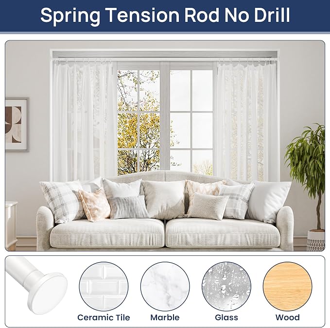 ENJOYBASICS Shower Curtain Rod 30 to 88 Inches, Stainless Steel Adjustable Spring Tension Rods No Drill for Bathroom, Closet, Window, Room Divider, Never Rust, Non Slip, White