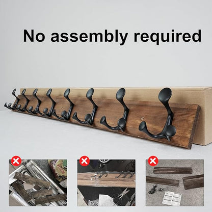SKOLOO 43-Inch Wood Coat Rack Wall Mount with 8 Triple Hooks - Ideal for Family Entrances, Classrooms, and Pet Supplies Storage - Perfect Coat Hooks for Wall,Charred Golden Brown, Pack of 2
