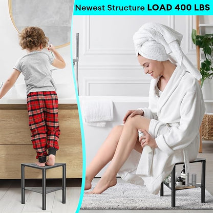 Shower Stool for Shaving Legs, Shower Step Stool for Inside Shower, Non-Slip Spa Shower Foot Rest Stool, Corner Bathroom Shower Bench Bath Seat with Storage Shelf for Small Shower Spaces