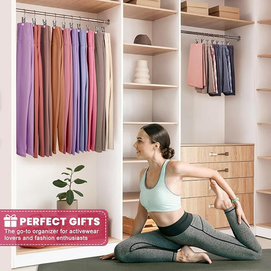 50 Pack Pants Hangers with Clip,Legging Organizer for Closet Hanging, Space Saving Yoga Pants Hangers Clip Hanger Wardrobe Organization,Closet Organizers and Storage for Jeans,Shorts,Skirts,Hats-Pink