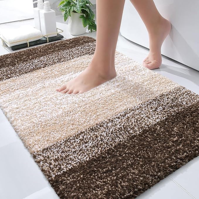 OLANLY Bathroom Rugs Mat 36x24, Extra Soft Absorbent Microfiber Bath Rugs, Rubber Backing, Quick Dry, Machine Washable Bath Mats for Bathroom Floor, Tub and Shower, Home Decor Accessories, Light Brown