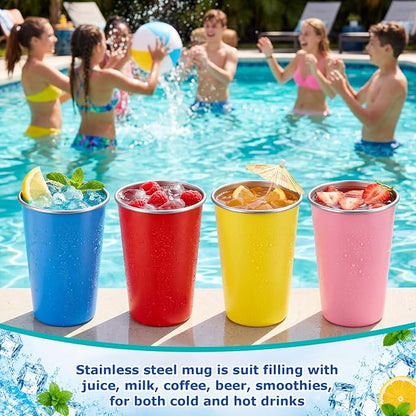 Mimorou 4 Pack Stainless Steel Pint Cups Metal Cups Unbreakable Drinking Water Tumblers Stackable Tumbler for Adults Bar Home Restaurant Travel Picnic Camping Outdoor (Mixed Colors,16 oz)