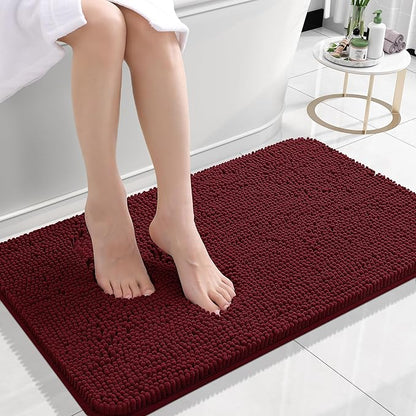 OLANLY Small Bathroom Rugs 24x16, Extra Soft Absorbent Chenille Bath Rugs, Rubber Backing Quick Dry, Machine Washable Bath Mats for Bathroom Floor, Tub and Shower, Home Decor Accessories, Burgundy