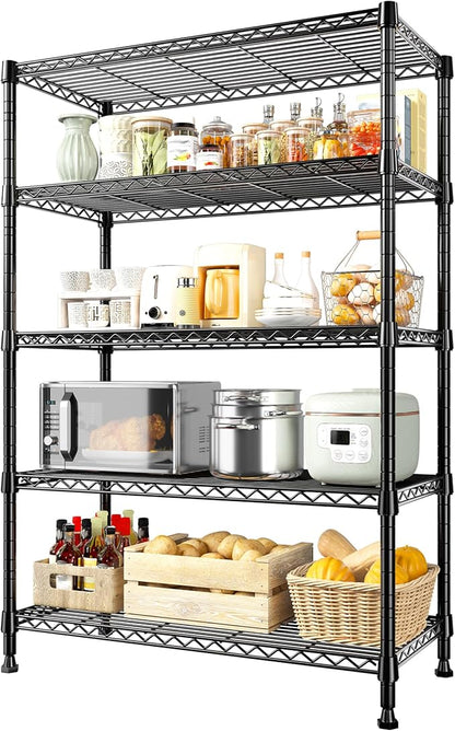 REIBII 5-Tire Storage Shelves, Wire Shelving Load 1000LBS Metal Shelves for Storage Adjustable Garage Shelving Unit Wire Shelf Rack Kitchen Storage Rack Pantry Shelves 31.5''W x 15.7'' D x 71''H
