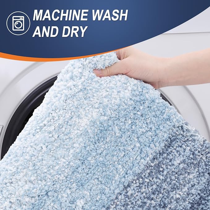 OLANLY Bathroom Runner Rugs Mat 47x24, Extra Soft Absorbent Microfiber Bath Rugs, Rubber Backing, Quick Dry, Washable Long Bath Mats for Bathroom Floor, Tub and Shower, Home Decor Accessories, Blue