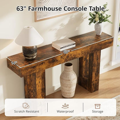 63 Inches Long Console Table for Entryway with Drawers, Wooden Sofa Table Behind Couch, Entry Table for Living Room, Foyer, Hallway, Rustic Brown