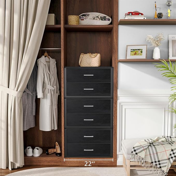 BOLUO Stackable Storage Drawers Closet Organizers and Storage Fabric 2 Drawer Dresser for Bedroom Set of 2 Black Modern
