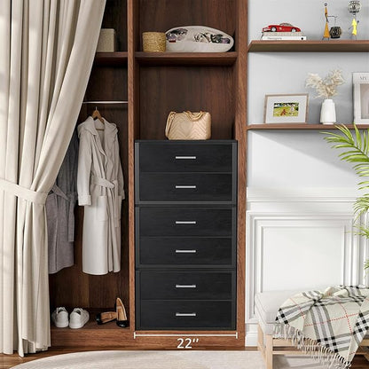 BOLUO Stackable Storage Drawers Closet Organizers and Storage Fabric 2 Drawer Dresser for Bedroom Set of 2 Black Modern