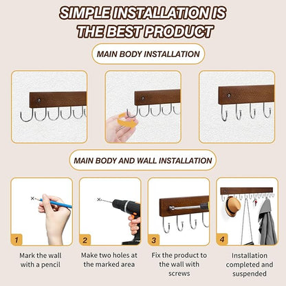 Key Hooks, Key Hooks for Wall Mounted with 12 Hooks, for Entryway, Bathroom, Hallway and Kitchen(Brown Color)(2Pack)