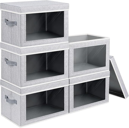 Homsorout Stackable Storage Bins with Lids - Medium Storage Box with Lids, Foldable Closet Boxes for Organizing, Wardrobe Clothes Organizer with Window, Cubes Bins for Living Room, 5 Pack, Blended