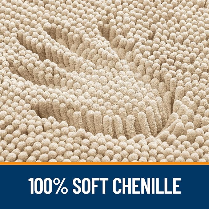 OLANLY Bathroom Runner Rugs 59x24, Extra Soft Absorbent Chenille Bath Rugs, Rubber Backing Quick Dry, Machine Washable Long Bath Mats for Bathroom Floor, Tub and Shower, Home Decor Accessories, Beige