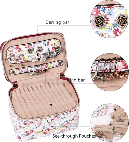 Angelina's Palace Jewelry Organizer Case Bridesmaid Gifts Travel Bag Vegan Leather Box for Necklace Earring Bracelet Ring(blossom wine)