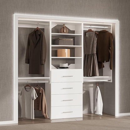Modular Closet System, 84" Wide Closet Organizer System with Hanging and Drawers, Wood Tower Closet Storage for Walk In Closets, Wall Mounted Wardrobe Organizer Kit System, Bedroom, White