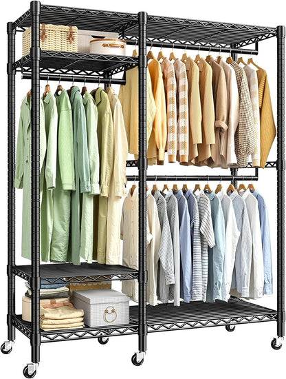 Raybee Portable Closet 780LBS, Heavy Duty Clothes Rack, Rolling Freestanding Clothing Rack with 3 Hanging Rods & 6 Shelves, Adjustable Wardrobe Closet Organizer System