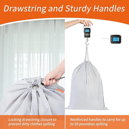 Polecasa Extra Heavy-Duty Laundry Bag 28x36”- Machine Washable Large Storage Bag with Reinforced Handles & Drawstring Closure & ID Tag for College Dorm Travel - Silver