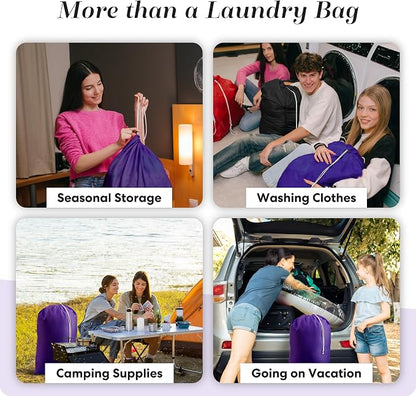 Handy Laundry Extra Large Heavy Duty Laundry Bag, 30" x 40" Nylon, Durable & Machine Washable, Locking Drawstring Closure, Fits Hamper or Basket, Travel & Dorm Room Essentials, Purple