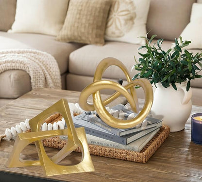 Modern Geometric Round Sculpture Gold Knot Statue Decor Tabletop Sculpture and Figurines Round Decorative Ornaments Knick Knacks Home Decor for Shelves Coffee Table Bookshelf Decoration Gifts