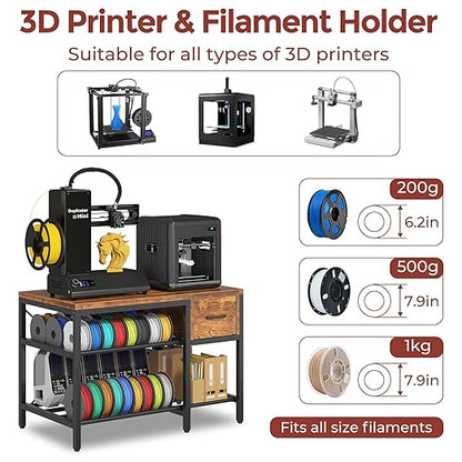 3D Printer Stand with Filament Storage – Heavy Duty Metal 3D Printer Table with Drawer and Power Hub for Workshop, Studio, and Office