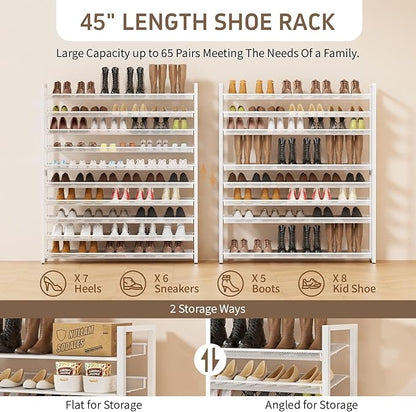Metal Shoe Rack,Large 10 Tier Shoe Organizer, Heavy Duty Metal Stackable Shoe Storage Vertical Shoe Rack for Closet Front Door Entrance,Entryway,GarageUp to 62 Pairs,White