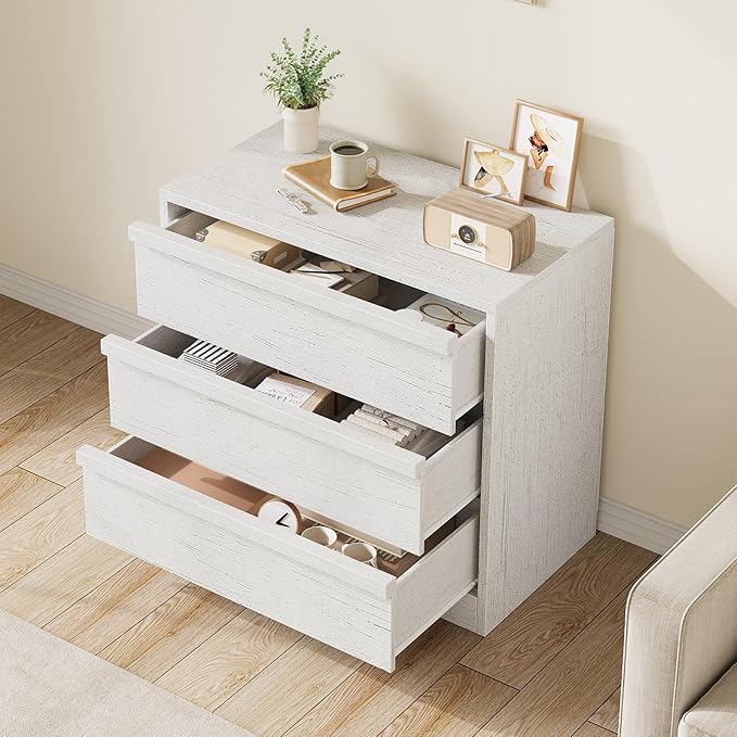 IDEALHOUSE 3 Drawer Nightstand for Bedroom, 30in Tall Small End Side Table with Large Storage & Anti-Tip Design, Modern Bedside Table Organizer for Living Room, Entryway - White