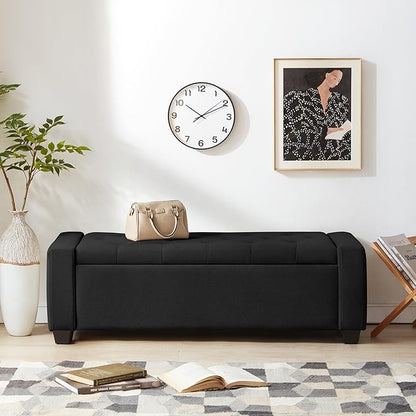 Huatean Home 48" Ottoman with Storage, Black Storage Ottoman Bench with Safety Hinge, Upholstered Entryway Bench with Seating for Bedroom, Living Room, Holds up to 330 lb