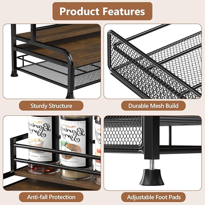 Coffee Syrup Rack Organizer, 3-Tier 8 Bottles Syrup Rack with 35 K Cup Storage Basket for Coffee Bar, Countertop Bottle Holder Stand for Wine, Dressing for Kitchen Cafe Station