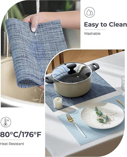 Leetaltree Deep Navy Woven Placemats Set of 8 - Heat Resistant Non-Slip Place mats for Dining Table, Washable Durable PVC Vinyl Woven Table Mats(Deep Navy, 8)