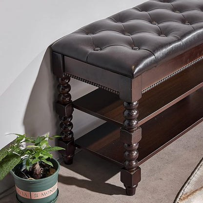 LEILISI Shoe Bench, Wood Storage Bench with Cushion Seat, Shoe Rack with Hidden Storage Space for Entryway Living Room Bedroom Hallway (Walnut, 31.5'')