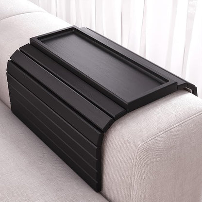 Sofa Arm Tray,Bamboo Folding Couch Arm Tray,Sofa Armrest Trays with Anti-Slip Pad for Drinks,Snacks,Phone,Remote Control（Black）