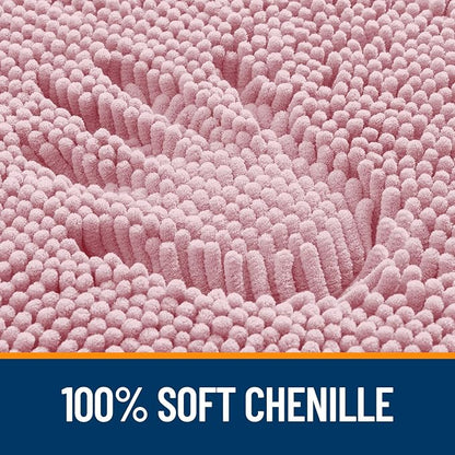OLANLY Bathroom Rugs 34x21, Extra Soft Absorbent Chenille Bath Rugs, Rubber Backing Quick Dry, Machine Washable Bath Mats for Bathroom Floor, Tub and Shower, Home Decor Accessories, Dusty Rose