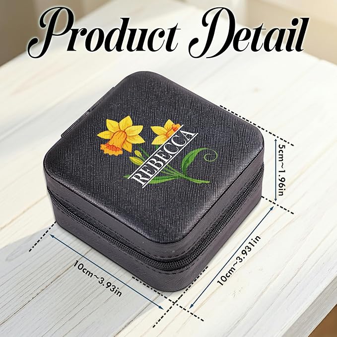 Custom Travel Jewelry Box with Name Birth Flower, Birthday Gifts for Women, Bridesmaid Proposal Gifts Personalized Small Travel Jewelry Case, Customized Gifts for Teen Girls
