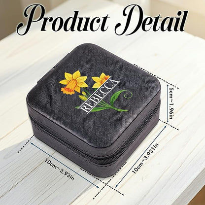 Custom Travel Jewelry Box with Name Birth Flower, Birthday Gifts for Women, Bridesmaid Proposal Gifts Personalized Small Travel Jewelry Case, Customized Gifts for Teen Girls
