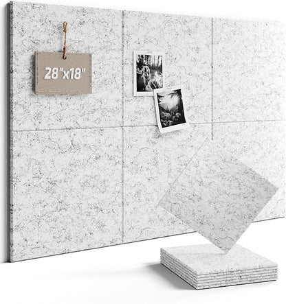 Fluxynara Felt Bulletin Board Tiles -28"x18" Cork Board Alternative for Office Decor, Push Pin Board Wall Organizer 6-Pack -Marble Gray