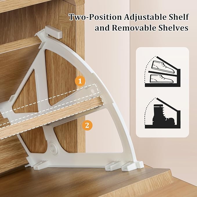 ORRD Shoe Storage Cabinet for Entryway with 2 Flip Drawers Set of 2, Freestanding Narrow Wood Shoe Cabinet with Wave Panel, Hidden Shoe Organizer for Foyer, Hallway (Natural)