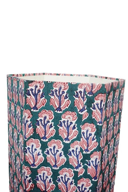 3.3 Gallon Cotton Hand Block Printed Paper Waste Basket |Small Decorative Trash Can for Housewarming Gifts in Living Room, Bedroom, Bathroom | Eco-Friendly, Plastic-Free (1, Green Blue RED Tree)